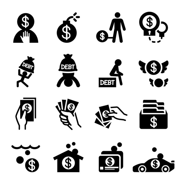Peníze krize & dluhu ikony set - Vektor, obrázek