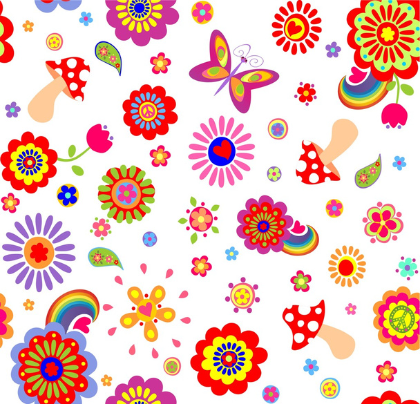 Dziecinna śmieszne Tapety z hippie symboliczne - Wektor, obraz