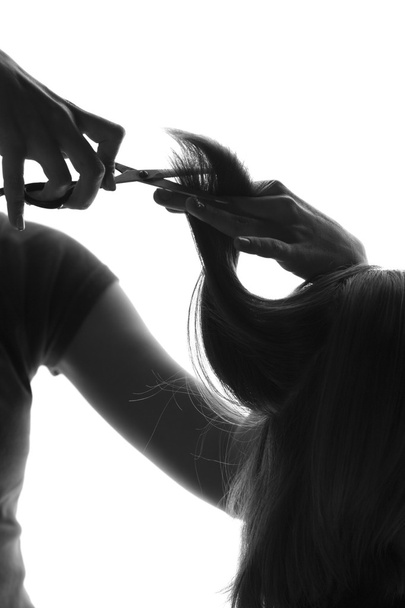 silhouette hairdresser cutting a client - Fotografie, Obrázek