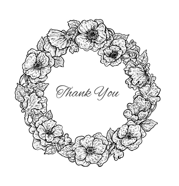Beautiful black and white hand drawn vintage style round floral - Wektor, obraz