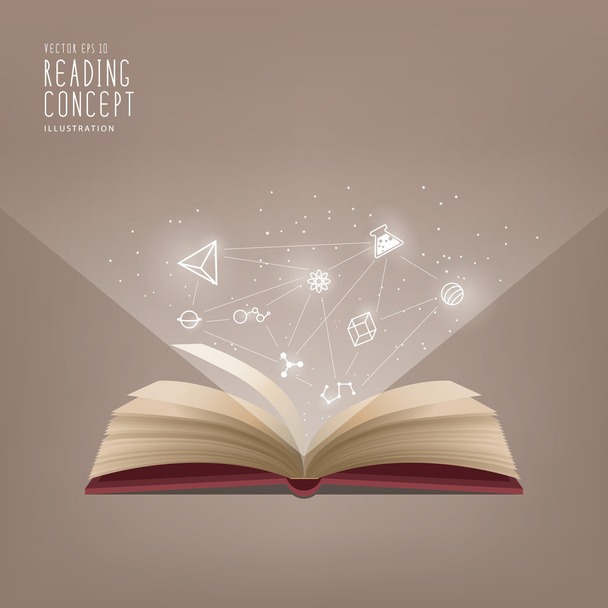 A vörös könyv nyitva, az ikon utal, hogy a tudás és a tanulás - Vektor, kép