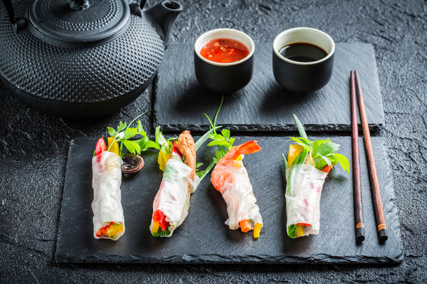 Spring rolls with vegetables and seafood - Foto, imagen