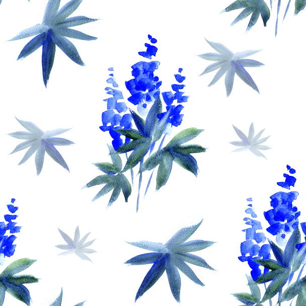 Watercolor lupines seamless pattern. - Фото, зображення