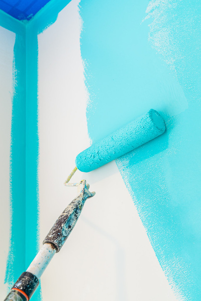 Paint roller, blue paint - Photo, Image
