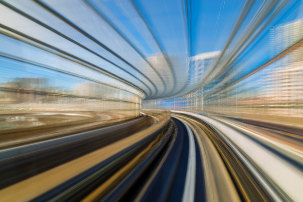 Motion blur of train moving inside tunnel in Odaiba, Tokyo, Japan  - Photo, Image
