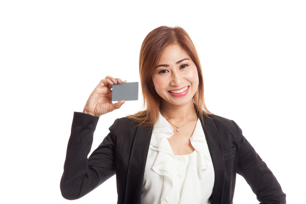 Young Asian business woman smile with a blank card - Foto, Imagem