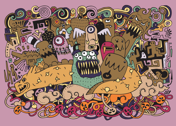 Векторная иллюстрация монстров и милый чужеродных дружественных, Doodle стиле
 - Вектор,изображение