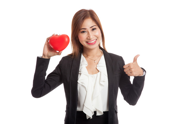 Asian business woman thumbs up with red heart - Photo, Image