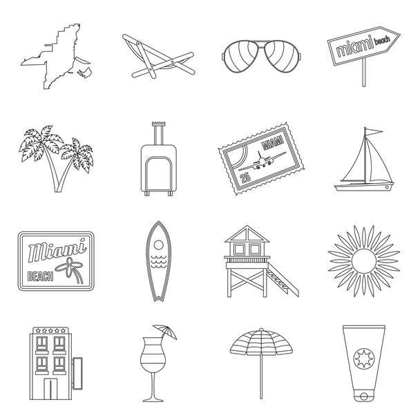 Conjunto de iconos de Miami, estilo de esquema
 - Vector, Imagen