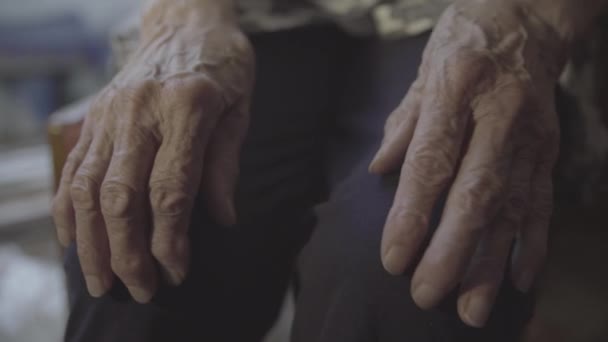 wrinkled hands of an elderly woman on her knees - Footage, Video