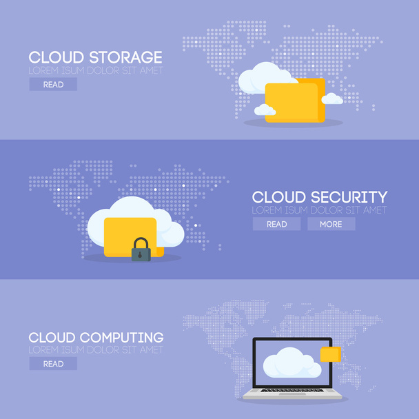 Cloud coputing úložiště služby a bezpečnost banner koncept. Vektorové ilustrace - Vektor, obrázek