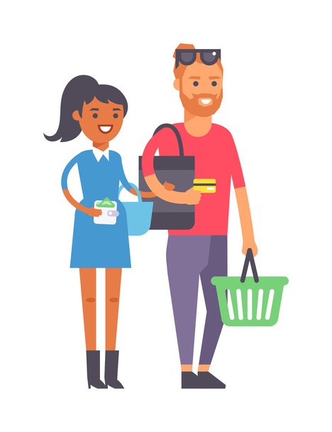 Shopping couple family vector illustration. - Vector, Image
