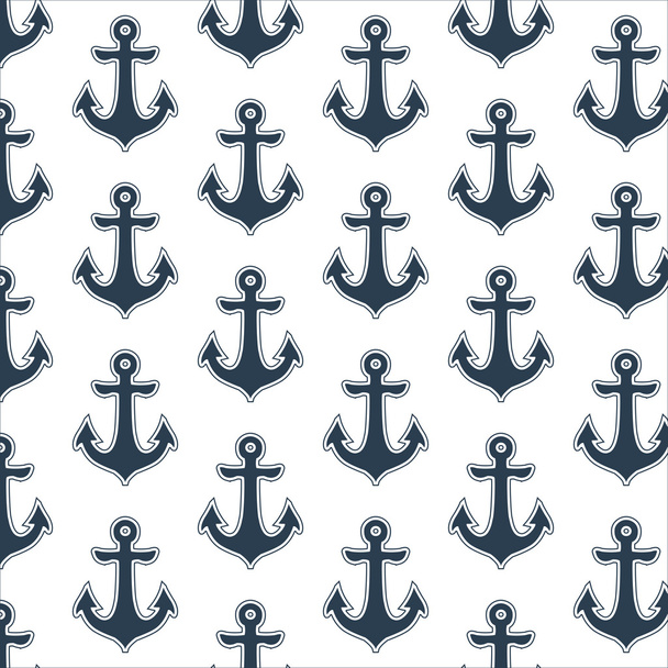 Monochrome seamless pattern with anchor on white background. Vector illustration. - Vector, Image