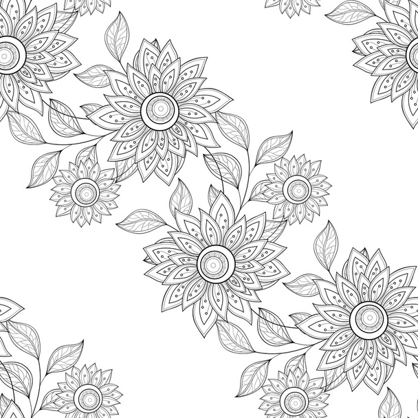 Seamless Monochrome Floral Pattern - Vector, afbeelding