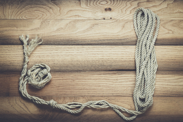 old wooden background with ship rope - Foto, Imagem
