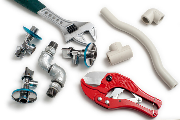 Plumbing tools with pipes - Photo, Image