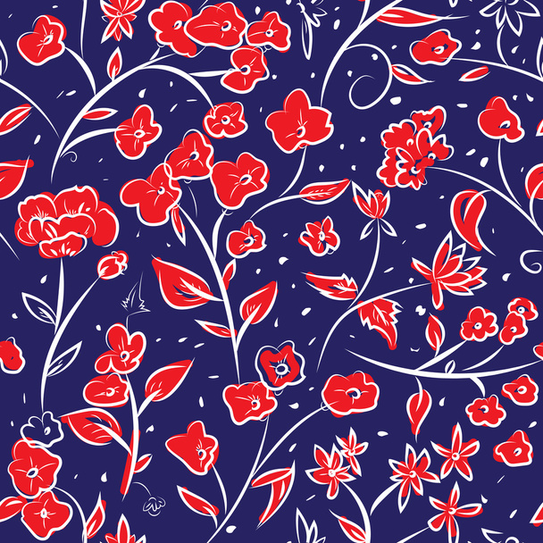 Tiny spring flowers doodle drawing pattern - Vector, afbeelding