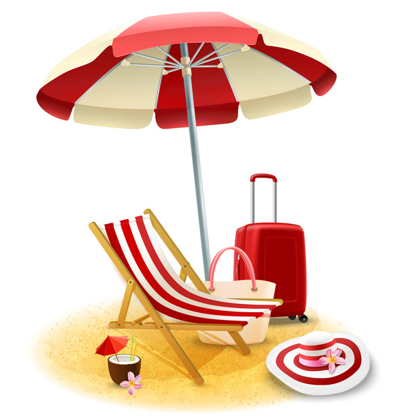 Plaża, leżak i parasol ilustracja - Wektor, obraz