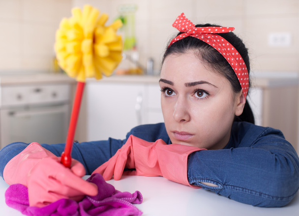 Bored cleaning lady - Photo, Image