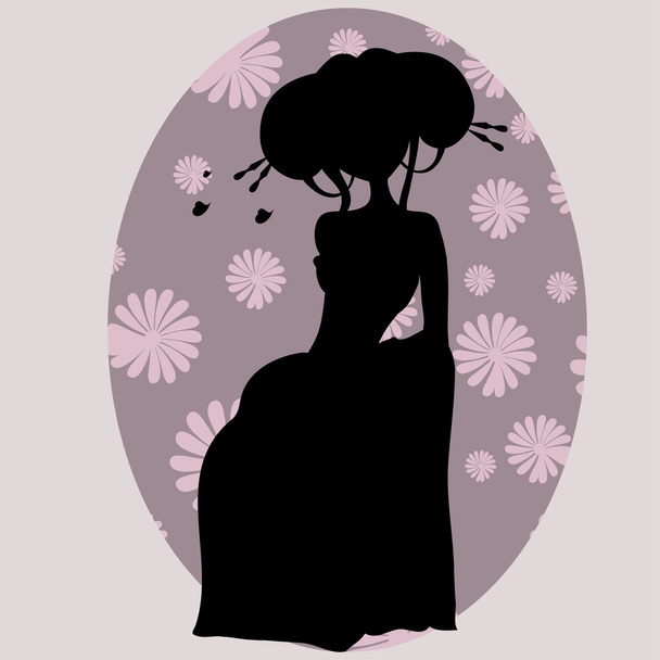 silhouette of a geisha in kimono - Vector, imagen