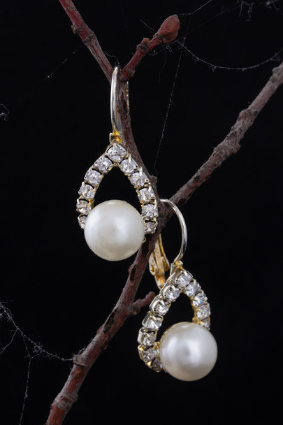 Pair of earrings with artificial pearls - 写真・画像