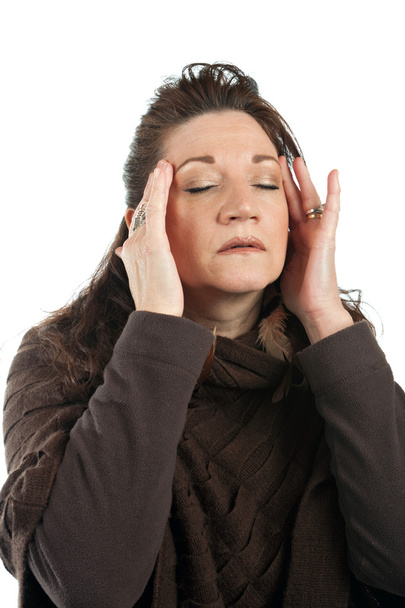 stres baş ağrısı olan kadın - Fotoğraf, Görsel