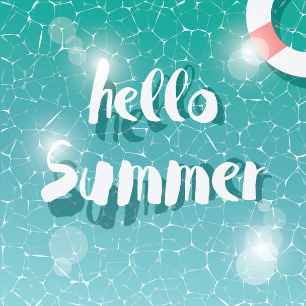 Zwembad, bovenaanzicht, typografische Hallo zomer bericht, zomer-vakantie - Vector, afbeelding