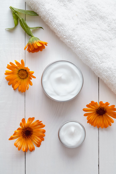 Natural organic herbal cosmetic cream with calendula flowers - Photo, Image