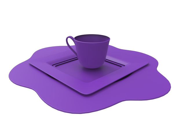 3D illustratie van cup op platen.  - Foto, afbeelding