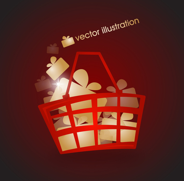 Shopping basket filled with gold gifts - Vector, Imagen