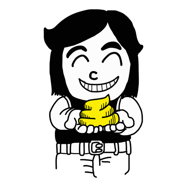illustration vectorielle dessinée à la main d'un garçon souriant tenant un caca isolé sur fond blanc
 - Vecteur, image