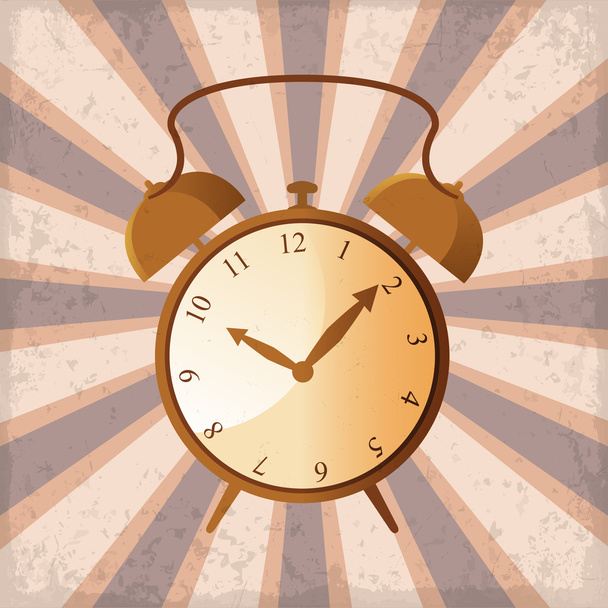 retro alarm clock on a sun rays background with grunge - Vector, Imagen