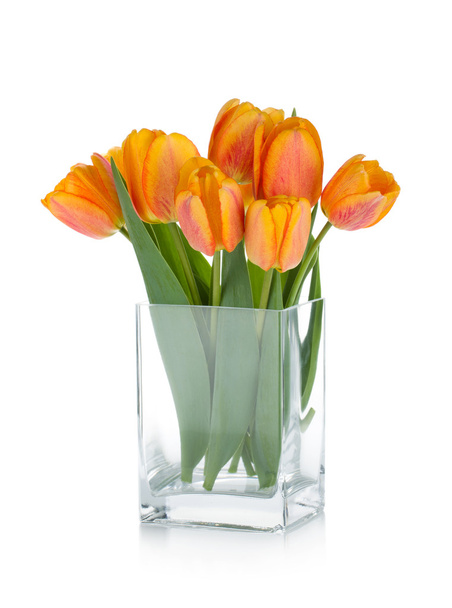 Oranje tulpen in bloem kom - Foto, afbeelding