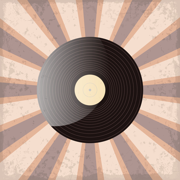 vinyl record on a sun rays background with grunge - Vector, Image