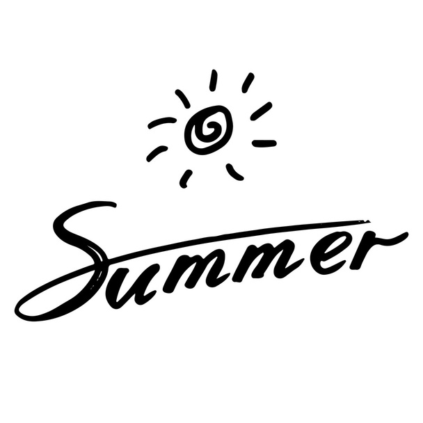Summer: handwritten vector text  and sun symbol on a white background.  - ベクター画像