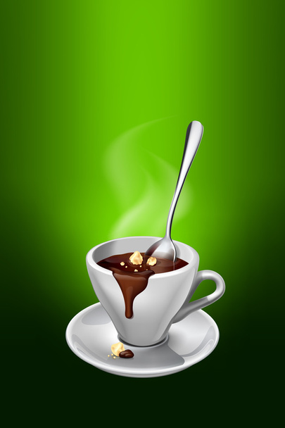Espresso kopje gevuld met warme chocolademelk - Vector, afbeelding