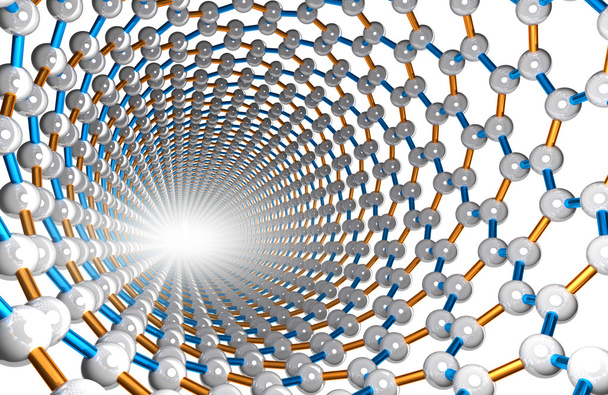 Nanocső, a narancs és kék kötvényeket, a fehér atomok - Fotó, kép