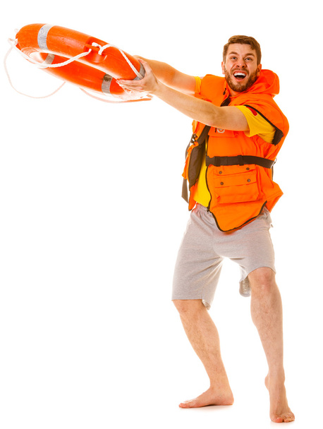 Lifeguard in life vest with ring buoy lifebuoy. - Valokuva, kuva