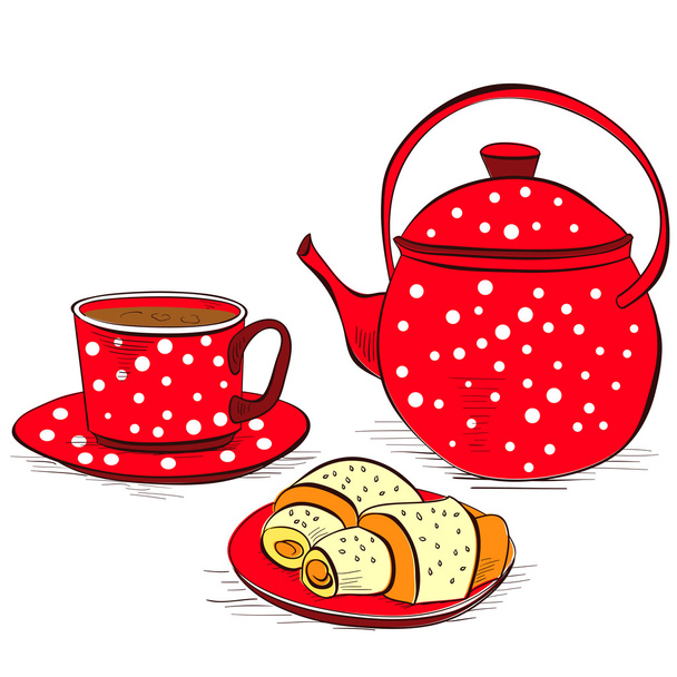 Cup of tea with buns - Vector, imagen