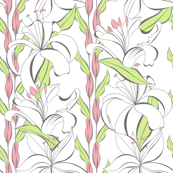 Seamless wallpaper with white Lily flowers - Wektor, obraz