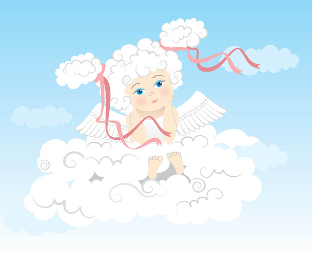 Dreaming angel on a cloud - Vector, Image