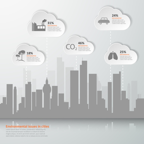 Design template of pollution in city, vector illustration - Vector, imagen