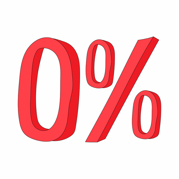 Red zero percent sign icon, cartoon style - Vetor, Imagem