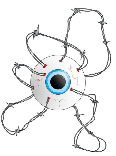 Eyeball with barbed wire - Vettoriali, immagini