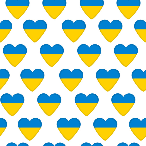 Seamless pattern, hearts with  Ukrainian flag - Vector, Image
