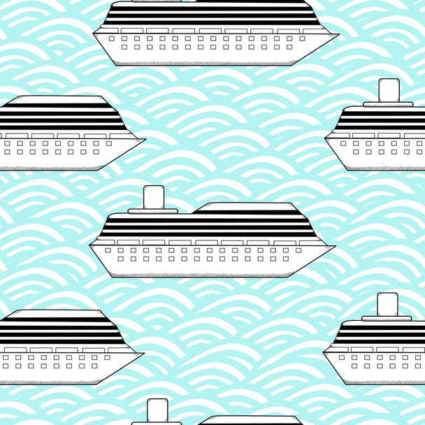 船のシームレスなパターン。海の背景. - ベクター画像