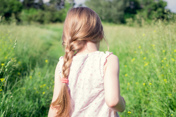 Little girl walks in the field  - Foto, afbeelding