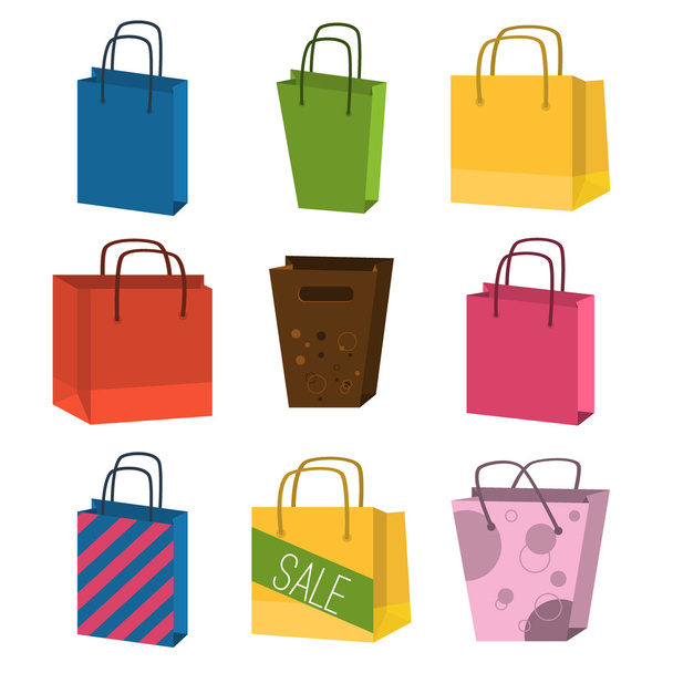 Colourful paper shopping bags isolated on white vector set. - Vector, Image