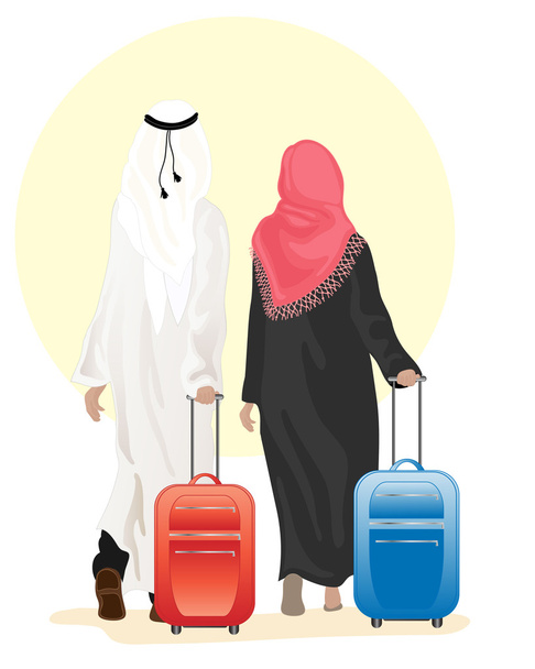 Arabské pár s kufrem - Vektor, obrázek