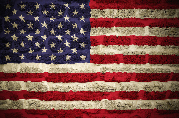 Vlajka Spojených států amerických na špinavé cihlové zdi malované - Fotografie, Obrázek